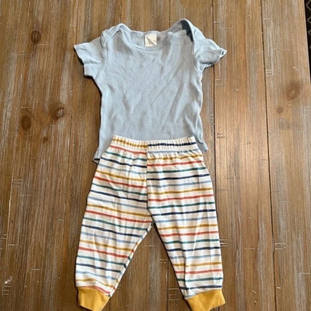 Chick Pea Blue and Multicolor Striped Bodysuit Set